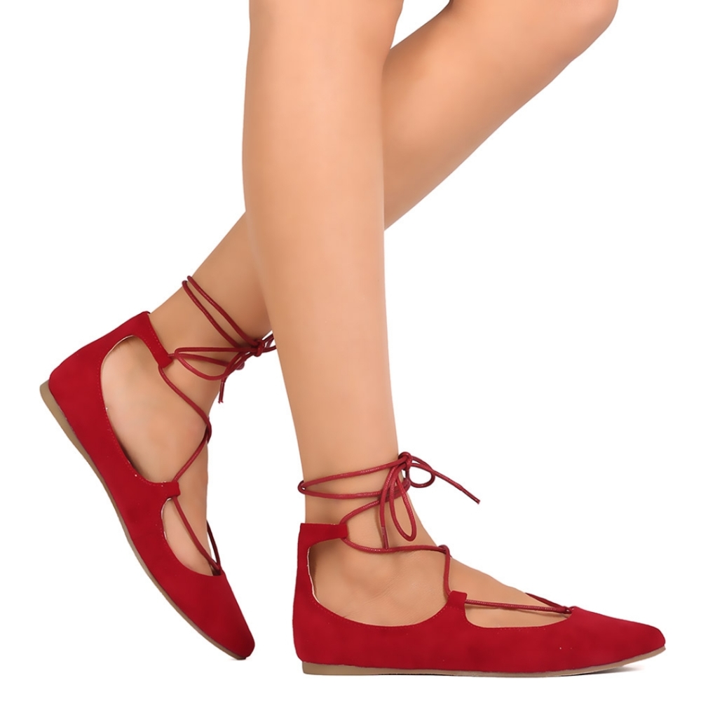Bamboo burgundy red pointy ballet flats